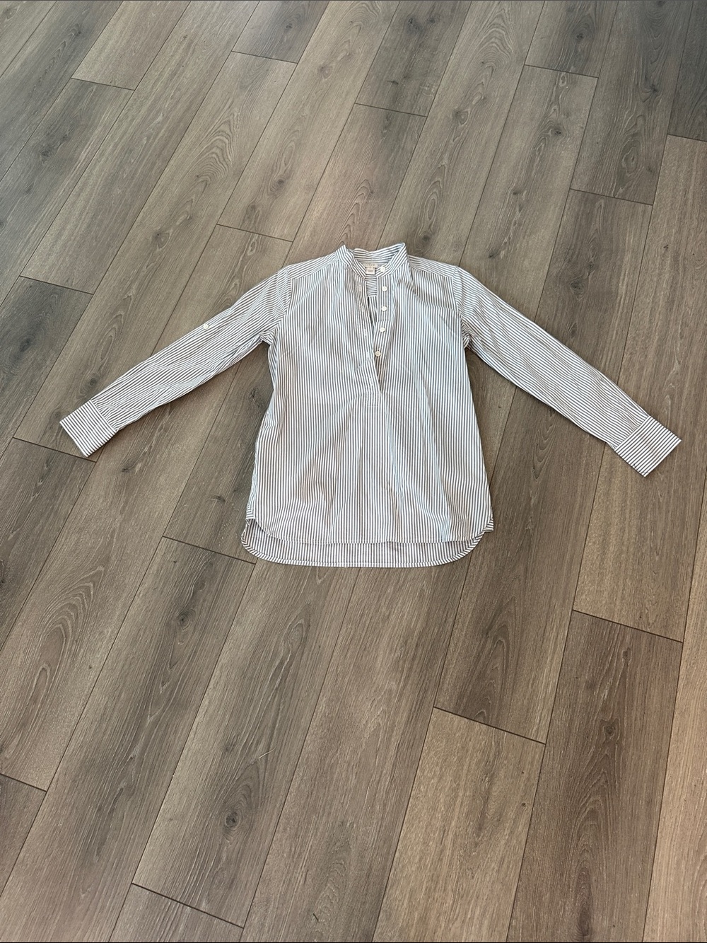 J. Crew White and Blue Striped Cotton Popover Shirt